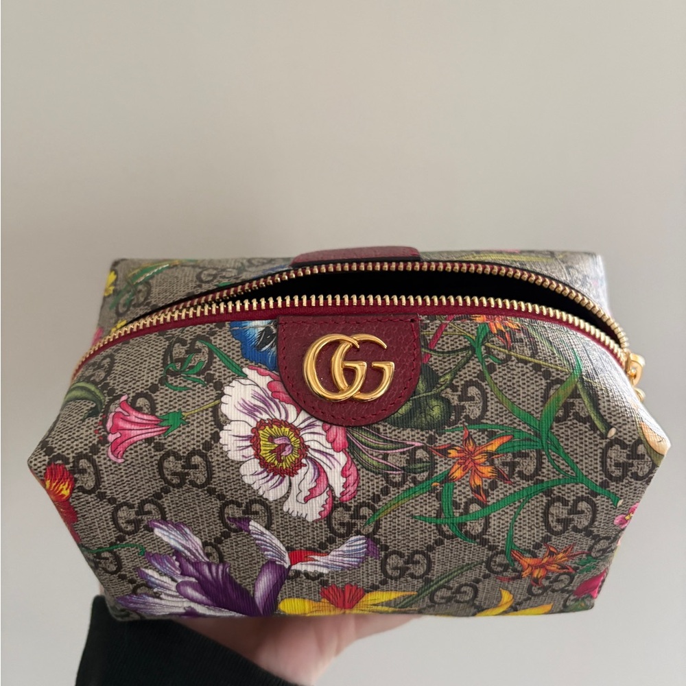 Gucci Floral Cosmetic Bag with Gold Accents